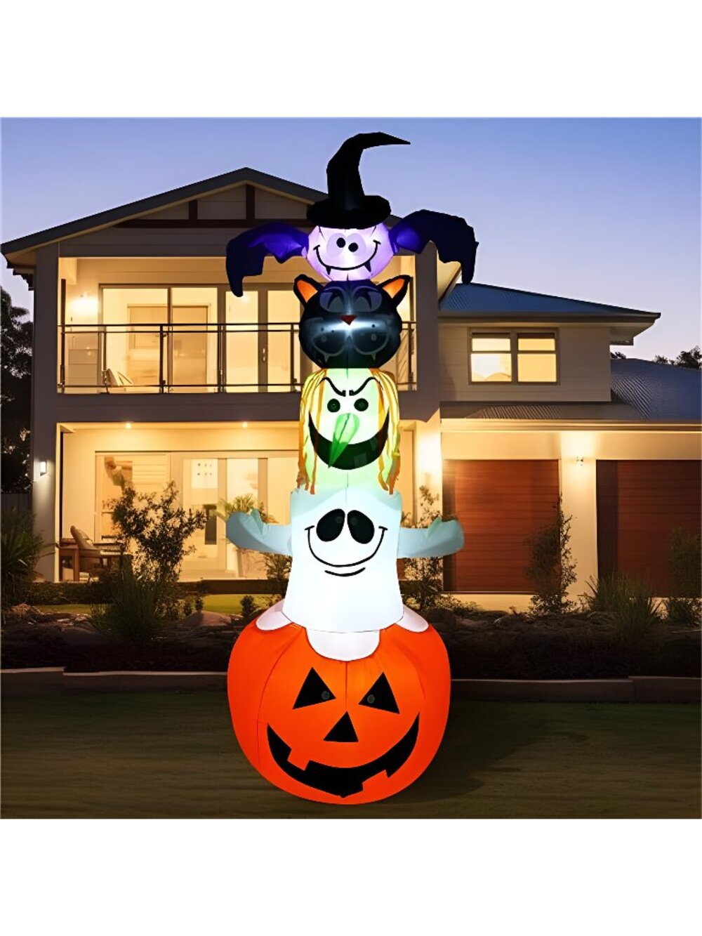 8FT Halloween Inflatable Pumpkin Wizard Ghost Blow up with LED Lights - Outdoor
